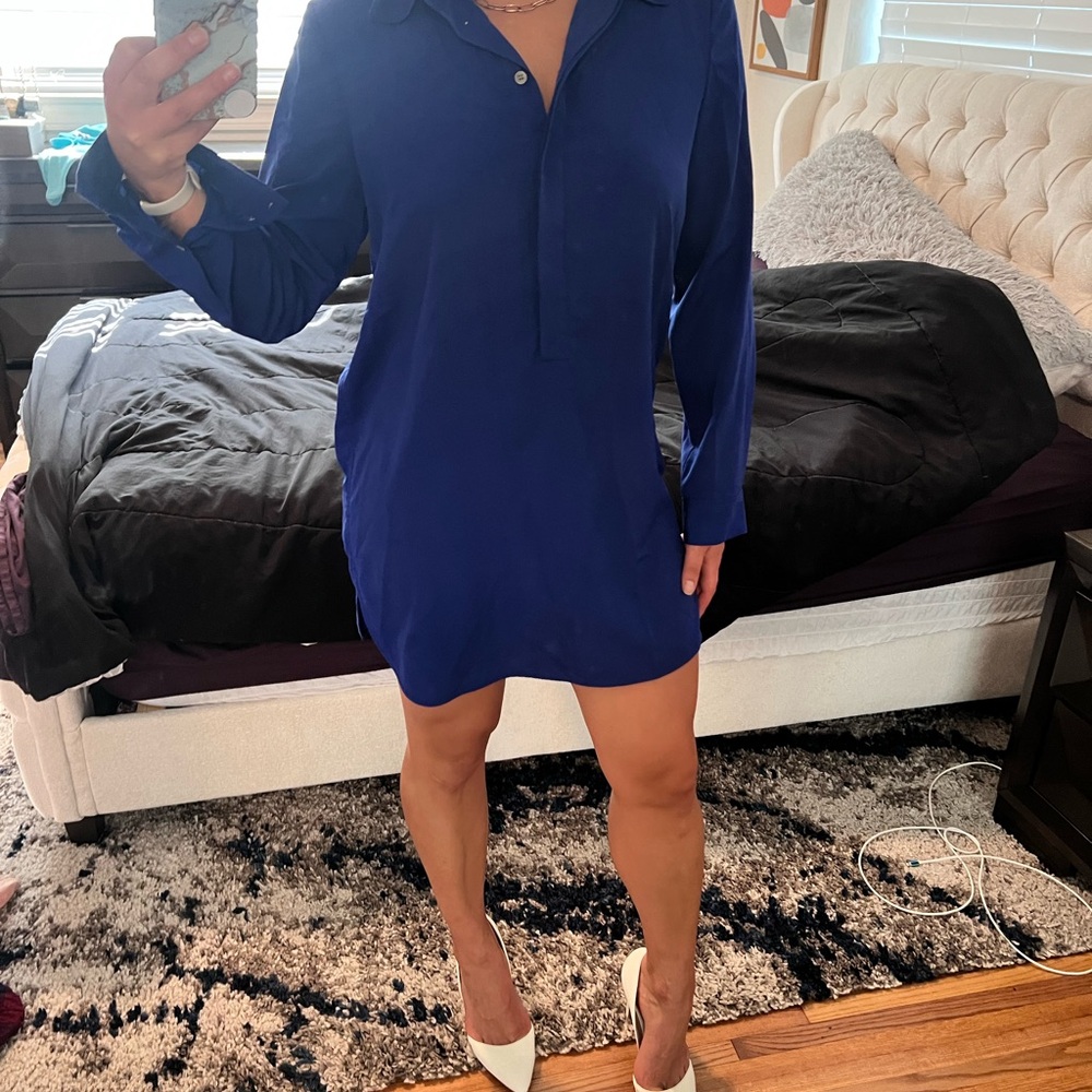 Vince Camuto collared shirt Dress Royal Blue - Picture 2 of 4
